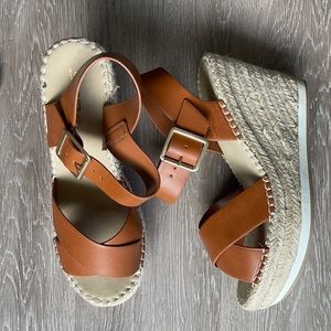 Brown leather wedges